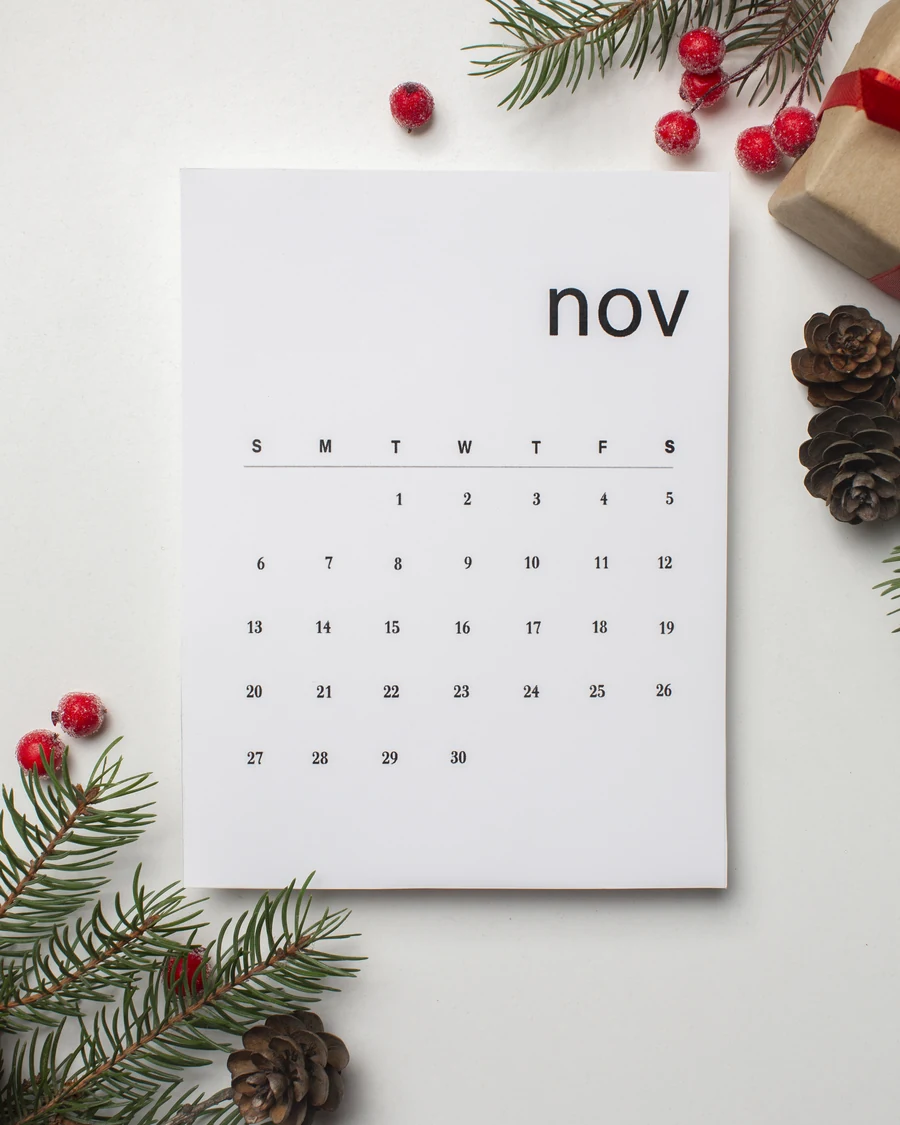 Calendrier personnalisé en composition de fin d'année