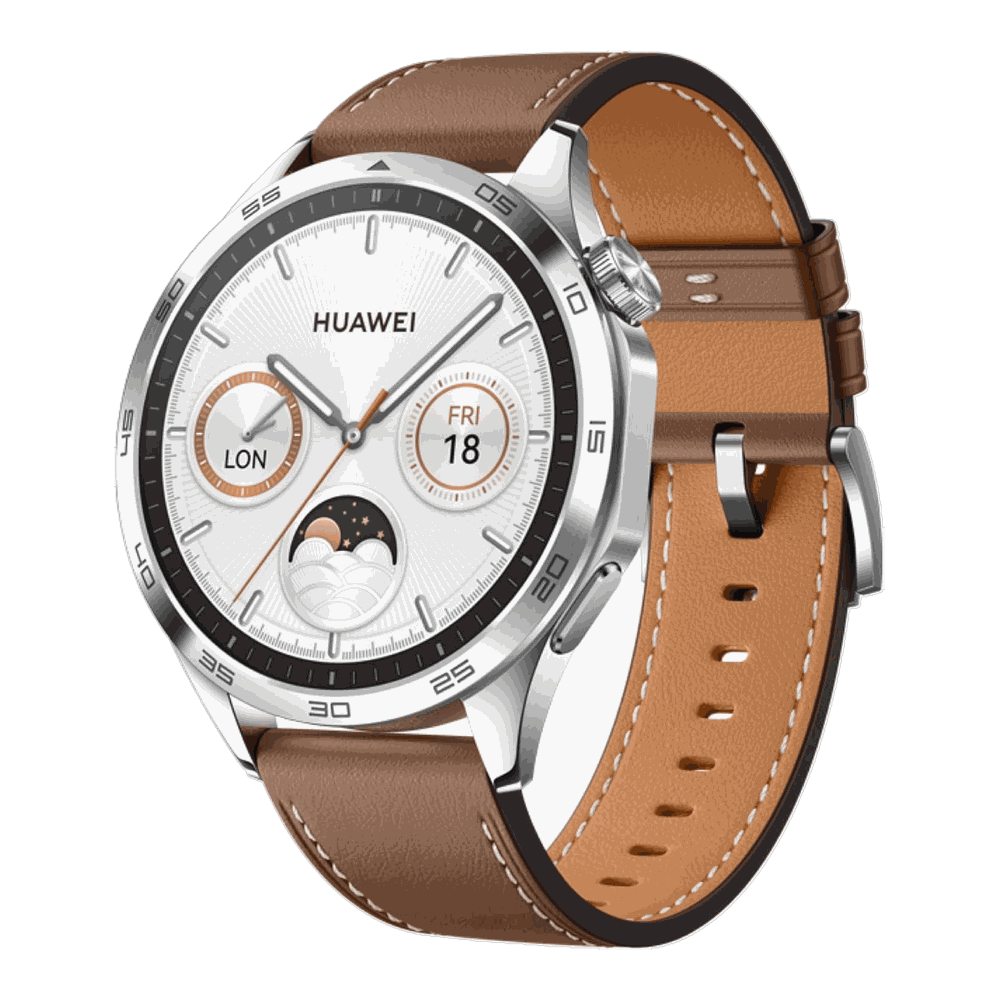 Huawei Watch GT 4 acier avec bracelet cuir brun
