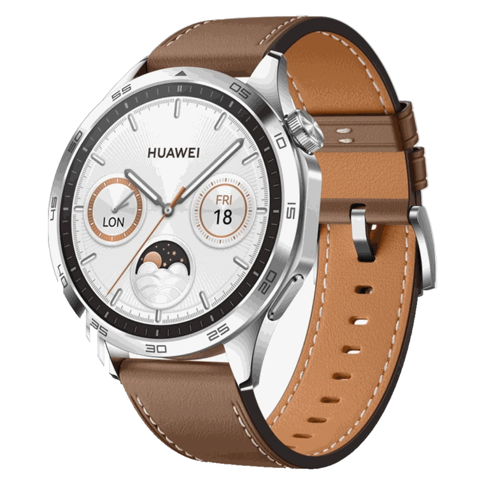 Huawei Watch GT 4 acier avec bracelet cuir brun
