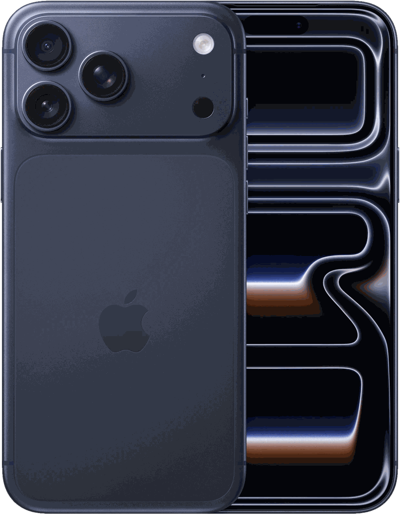 iPhone 17 Pro bleu profond, faces avant et arriere