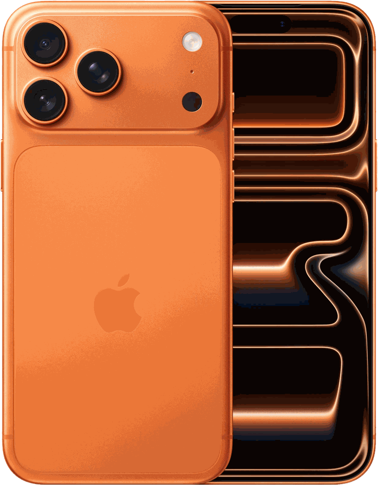 iPhone 17 Pro orange cosmique, faces avant et arriere