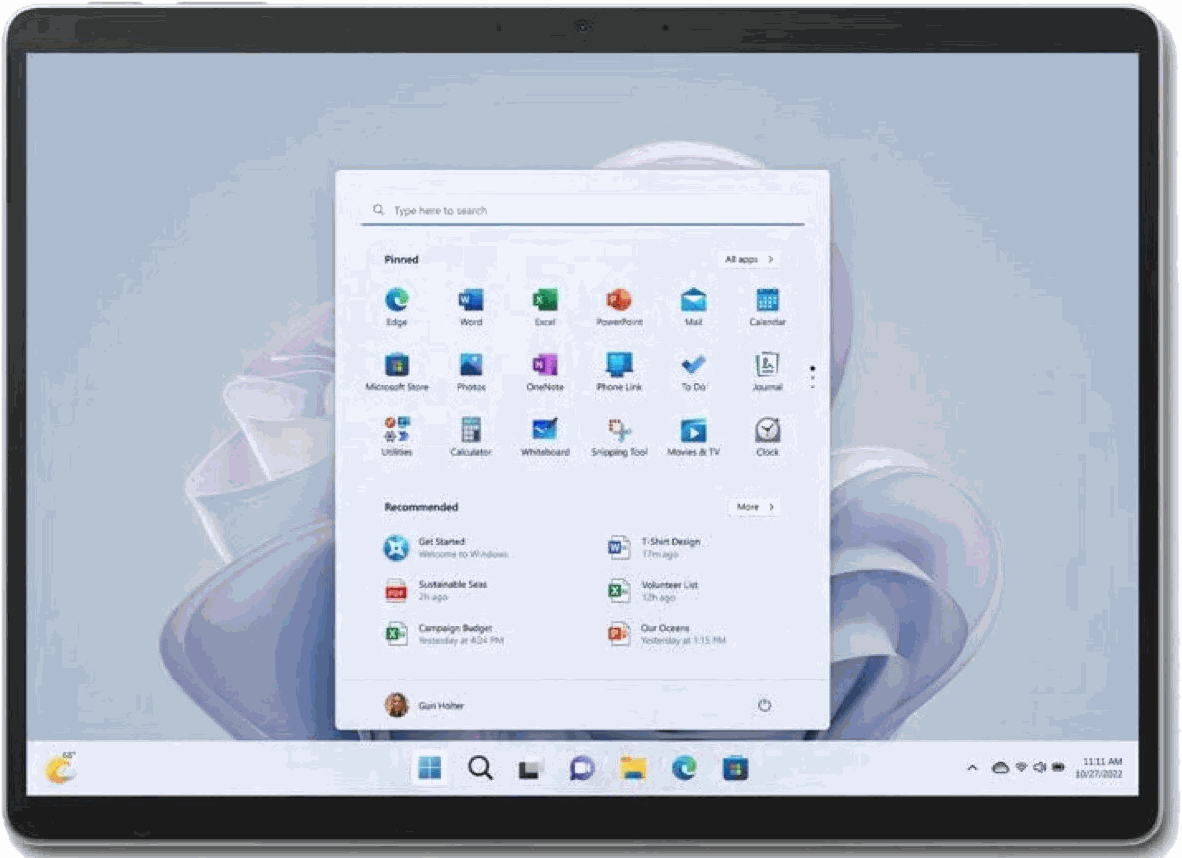 Tablette Windows, écran d'accueil