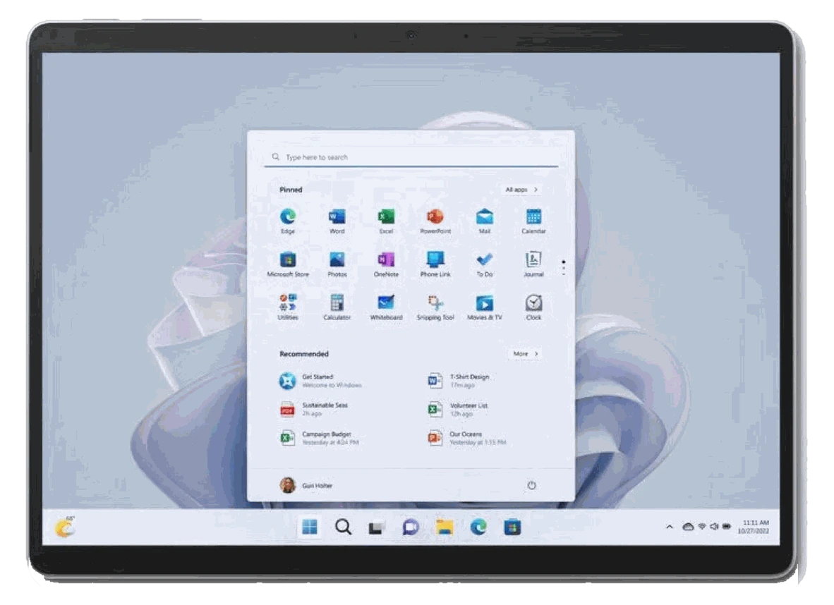 Tablette Windows, écran d'accueil