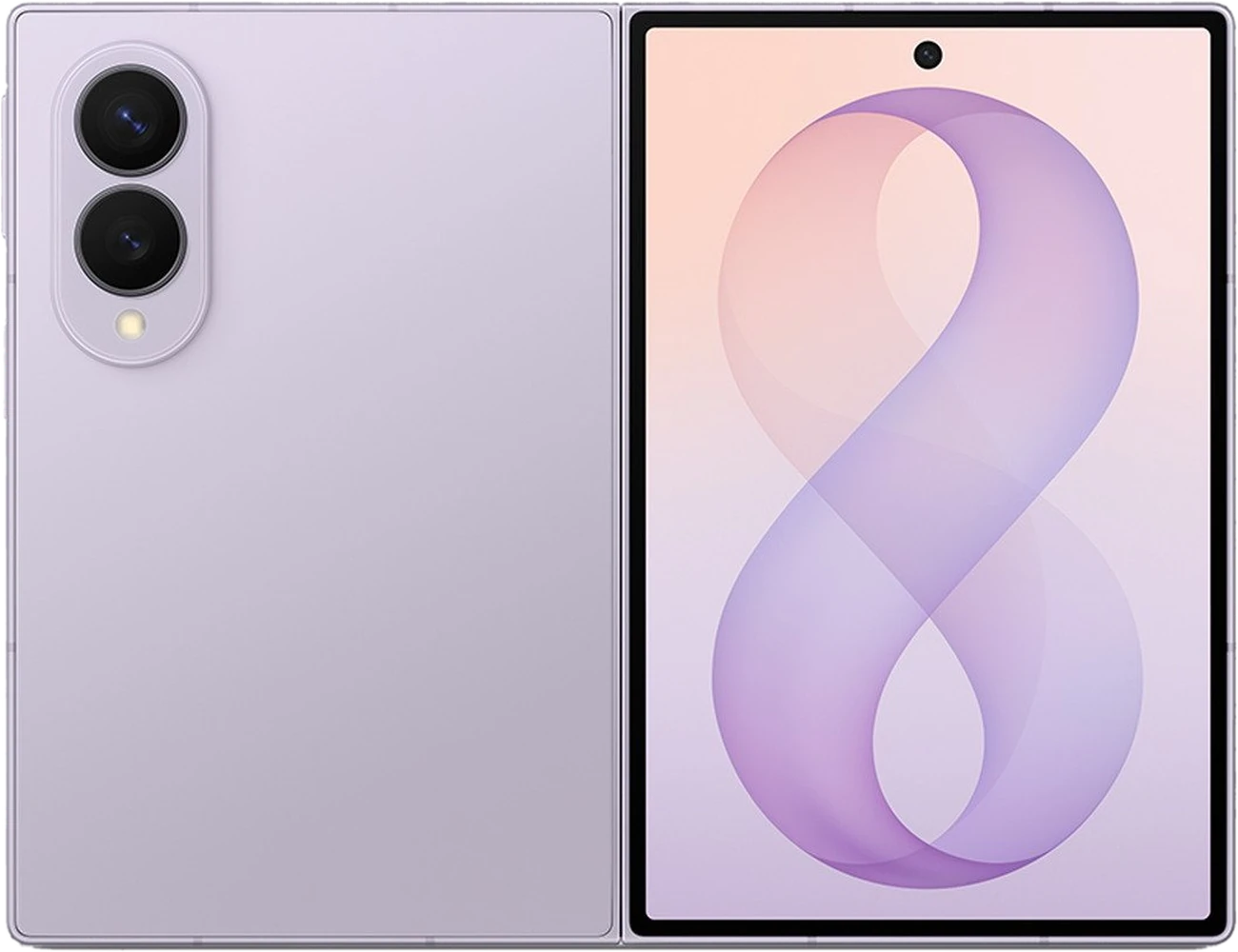 Samsung Galaxy Z Fold8 lavande, plié et ouvert