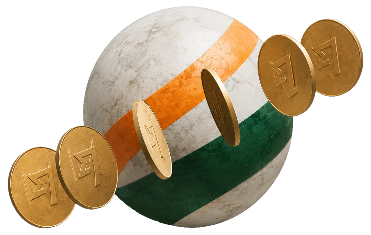 Globe marbré aux couleurs de la Côte d’Ivoire, entouré de pièces Mascot