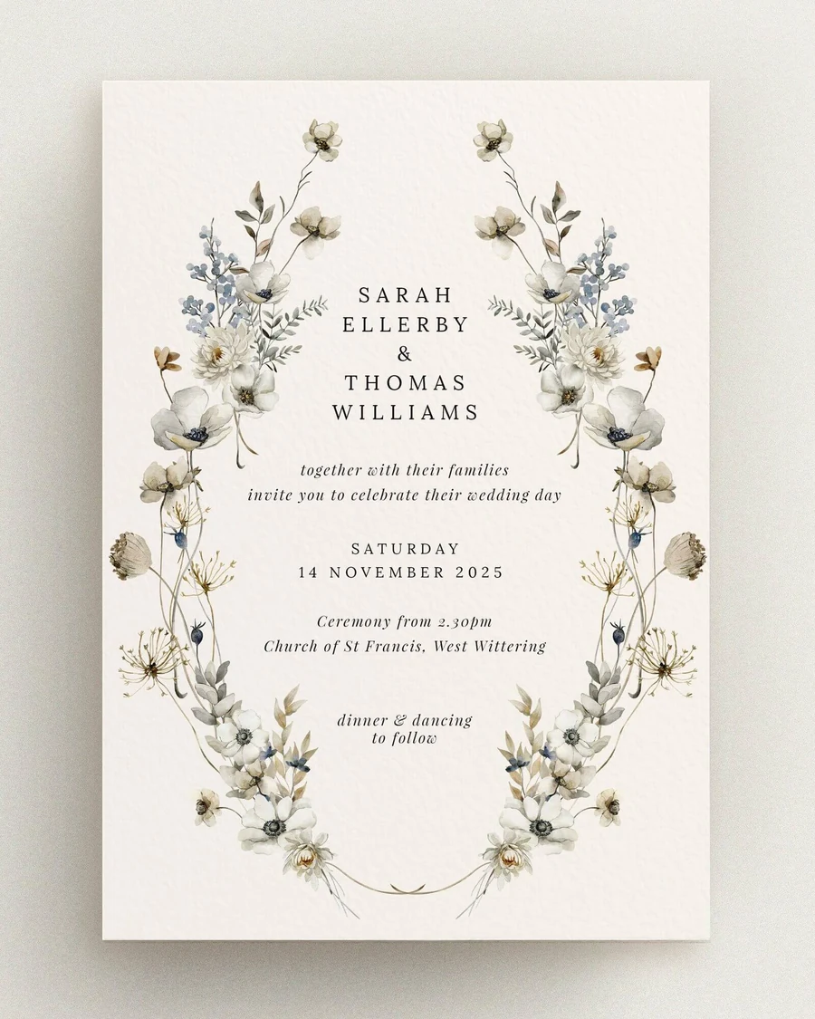 Invitation de mariage florale imprimée chez Mascot Inc.